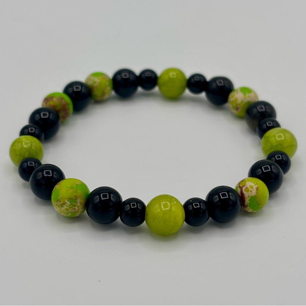 Green and Black Beaded Bracelet